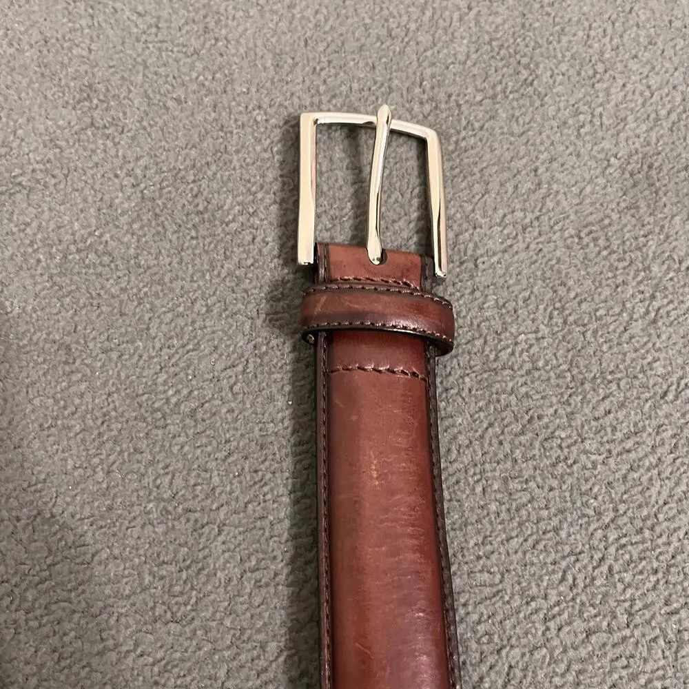 Cole Haan Leather Belt Mens Size 38 /95 Brown Silver Buckle Quiet Luxury Classic